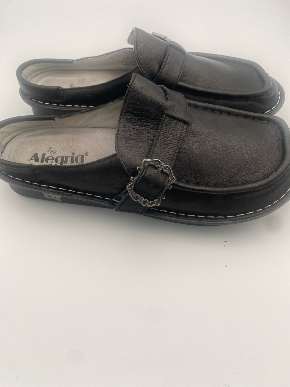 Alegria Black Leather Womans Slip-On Clog with  Buckle Sz EU 41/IS 9.5-10